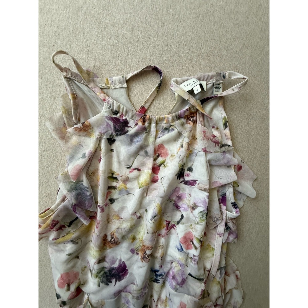 Ted Baker London Floral Ruffle Midi Dress Watercolor Print Sleeveless Size 3